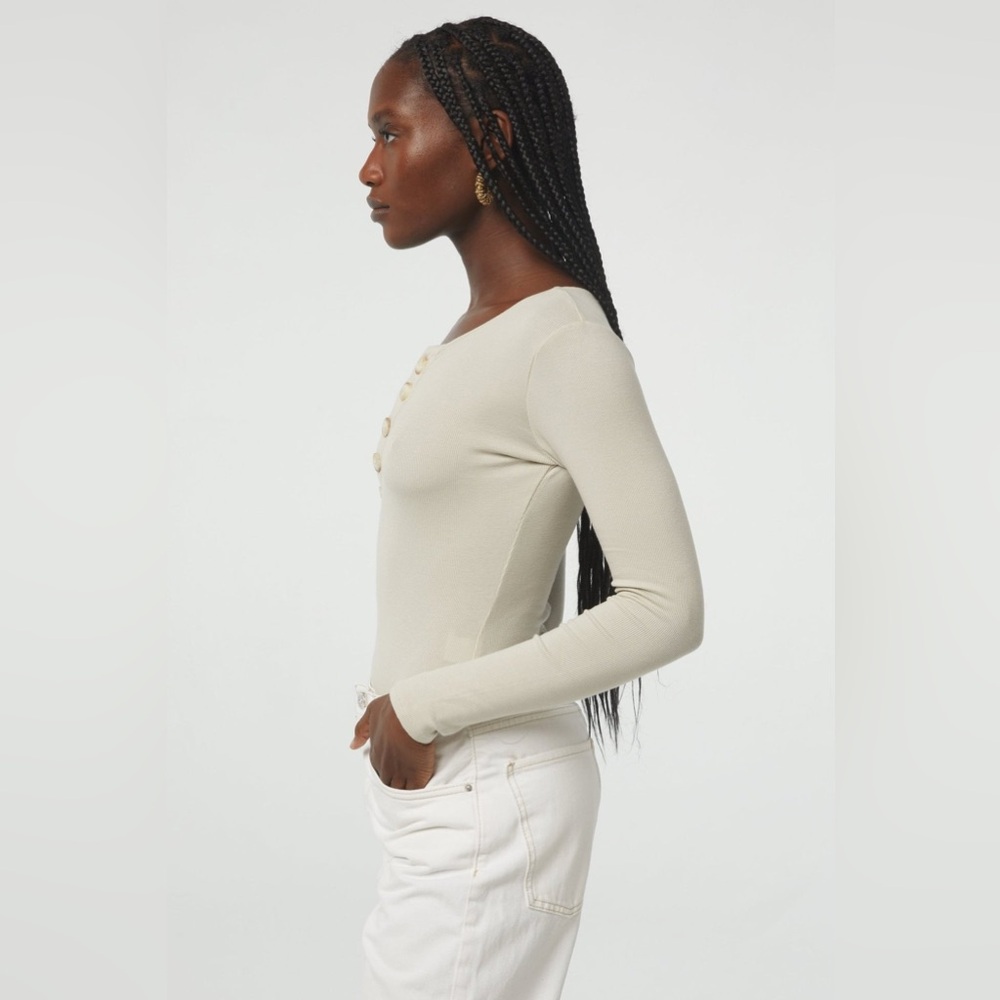 The Line by K Evelyn Asymmetrical Buttoned Long Sleeve Bodysuit - Picture 3 of 7